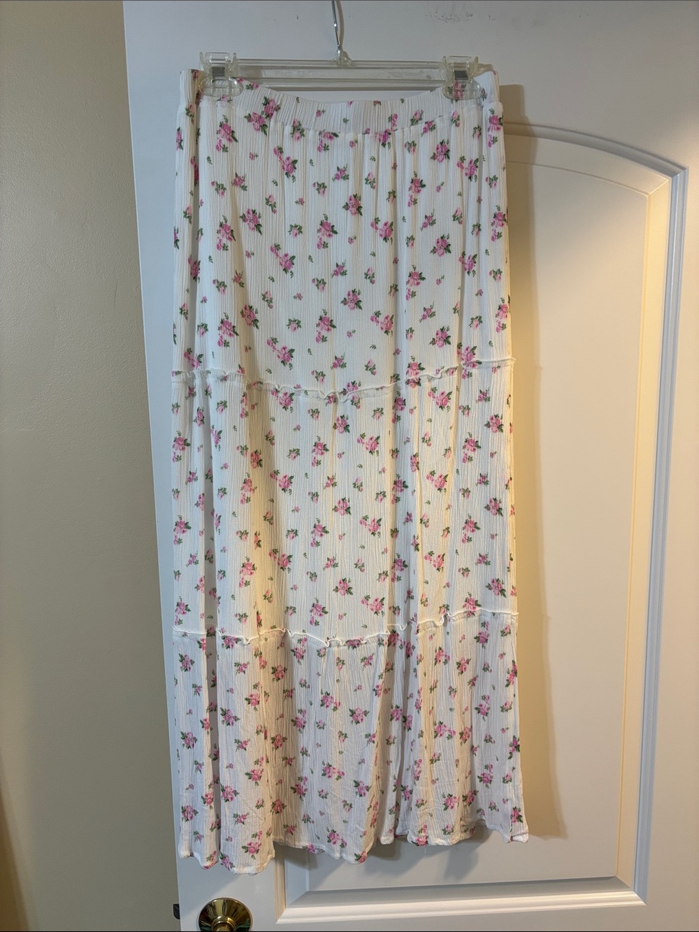 Love Tree White Maxi Skirt with Pink Floral Print